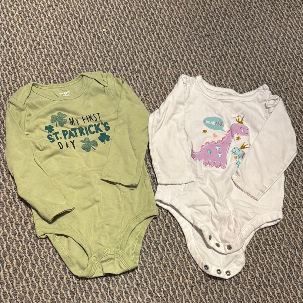 Set of 2: Green and White Kids Onesies